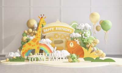 现代卡通儿童生日美陈3D模型下载